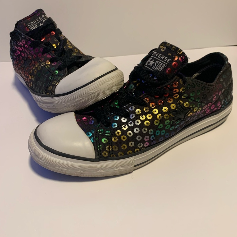 Converse Women's 5 One-Star Sneakers Black Multicolored Sequin Low Top Shoes
